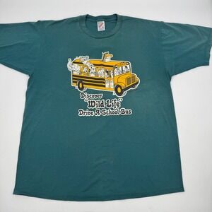 Jerzees 50/50 Heavyweight XL T Shirt Discover Wild Life Drive A School Bus Tee